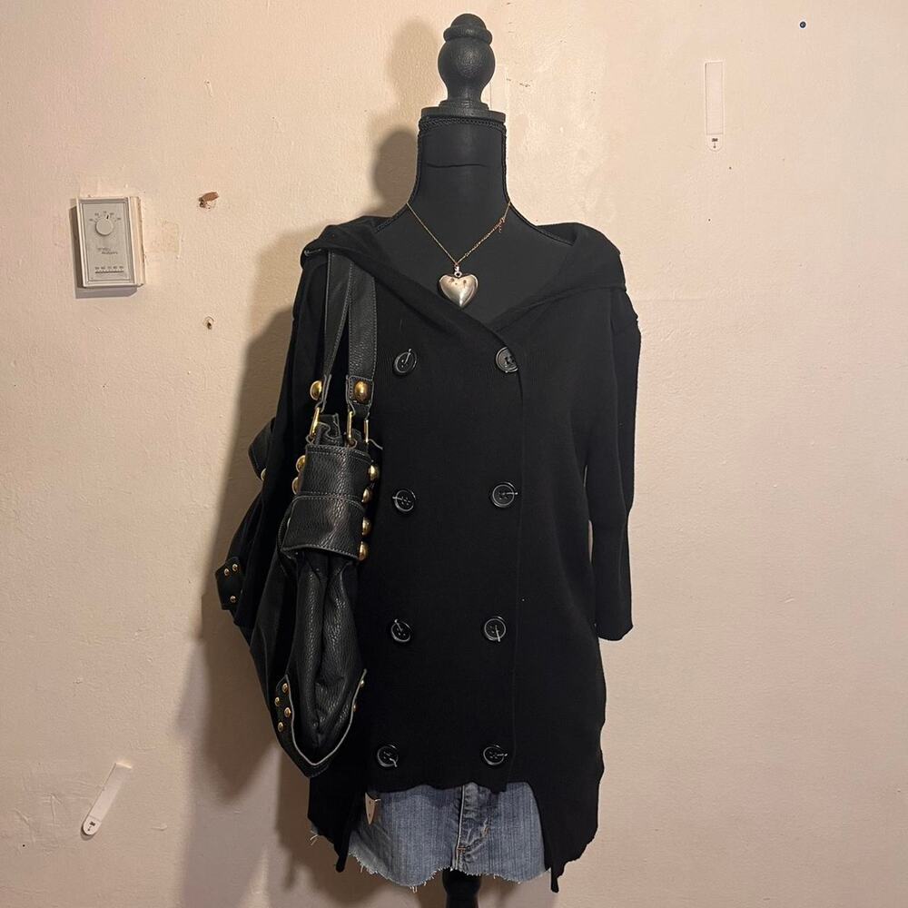 Y2K grunge chic black button up knit jacket with hoodie simply Vera